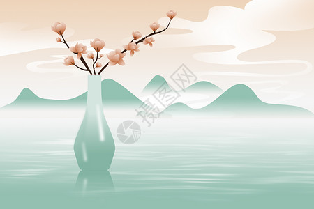 新中式创意山水花瓶背景图片
