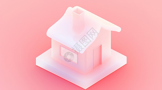 粉色背景上嫩白色立体可爱的卡通小房子高清图片