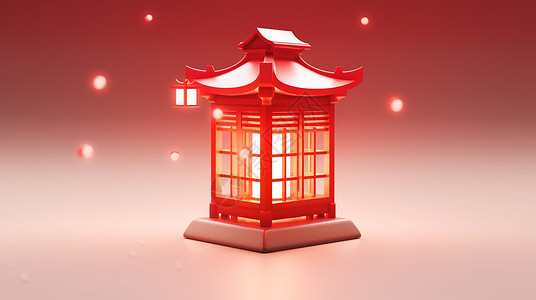 新年点燃的红色古风建筑主题 卡通灯笼背景图片
