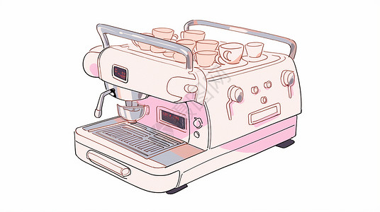 简约浅粉色线条风复古卡通咖啡机背景图片