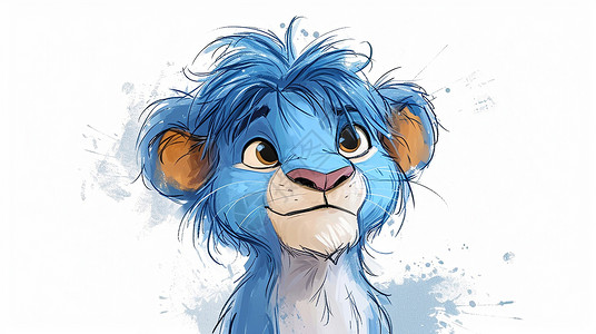全身蓝色毛发可爱的卡通小狮子背景图片