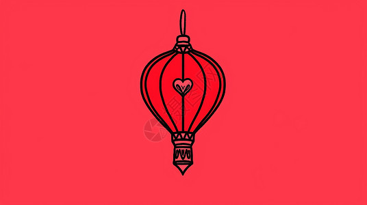 树梢上的红灯笼红色背景上一个粗线条卡通红灯笼插画