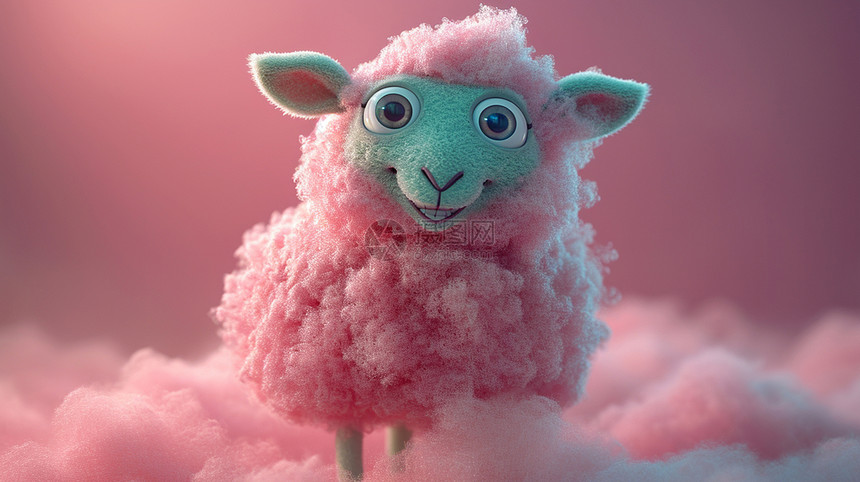 浅绿色脸蛋粉色毛发开心笑的羊毛毡可爱立体卡通羊图片