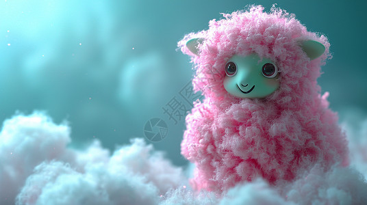 长毛粉色毛发立体可爱的卡通羊背景图片