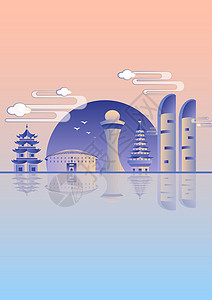 福州旅游福建厦门地标江边建筑竖版插画插画