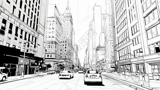 黑白复古风城市街道插画背景图片
