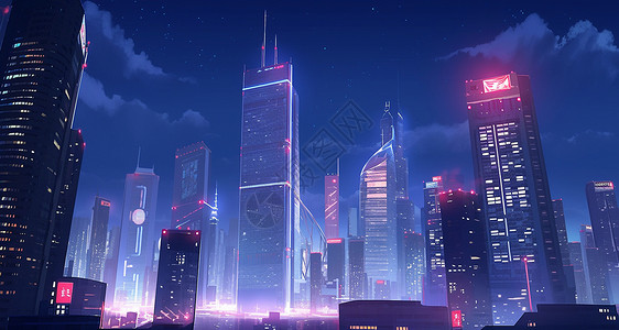 繁华霓虹光现代卡通大都市卡通夜景背景图片