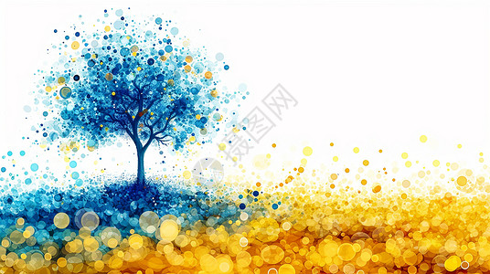 蓝色梦幻抽象的卡通树背景图片