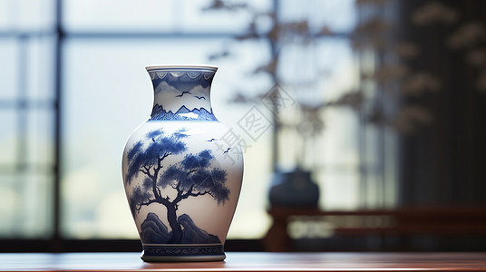 中国风镂空雕花青花瓷雕花仿古文物花瓶插画