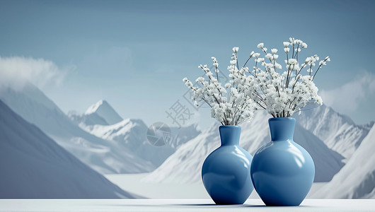 两个蓝色秀气的古风花瓶背景图片