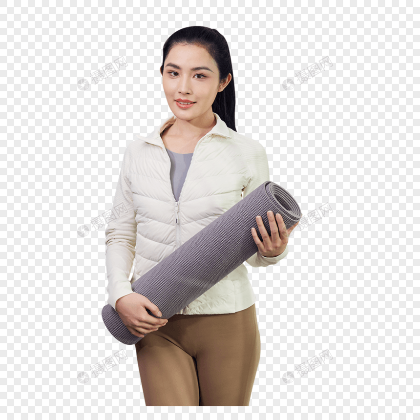 抱着瑜伽垫的女性图片