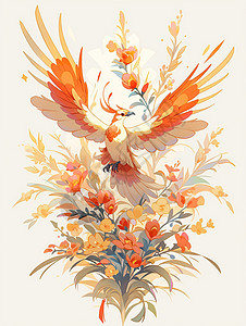 张开翅膀在花丛中飞舞的卡通小鸟背景图片