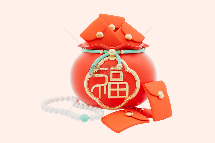 c4d立体新年红包福袋3d插画图片