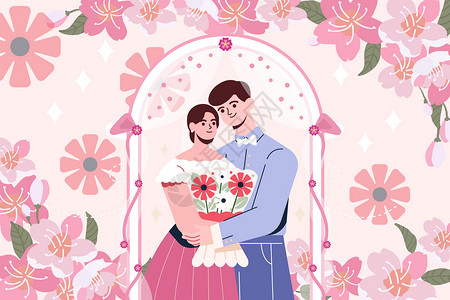 婚纱内景情人节婚礼插画