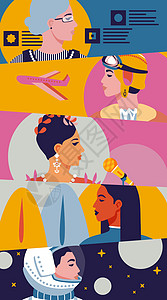妇女节三八节女性职业职场扁平风竖版插画背景图片