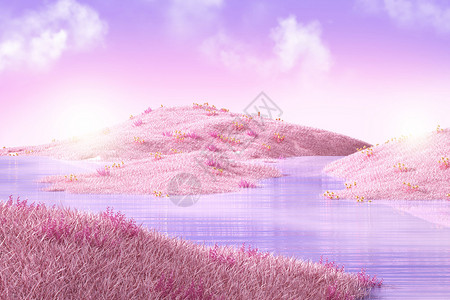 3D立体花朵粉色春季植物场景设计图片