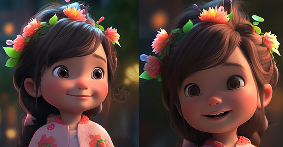 春天立体可爱的卡通小女孩头像背景图片