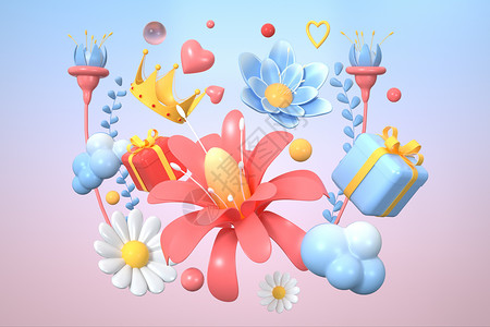 3D立体女神节花朵场景背景图片