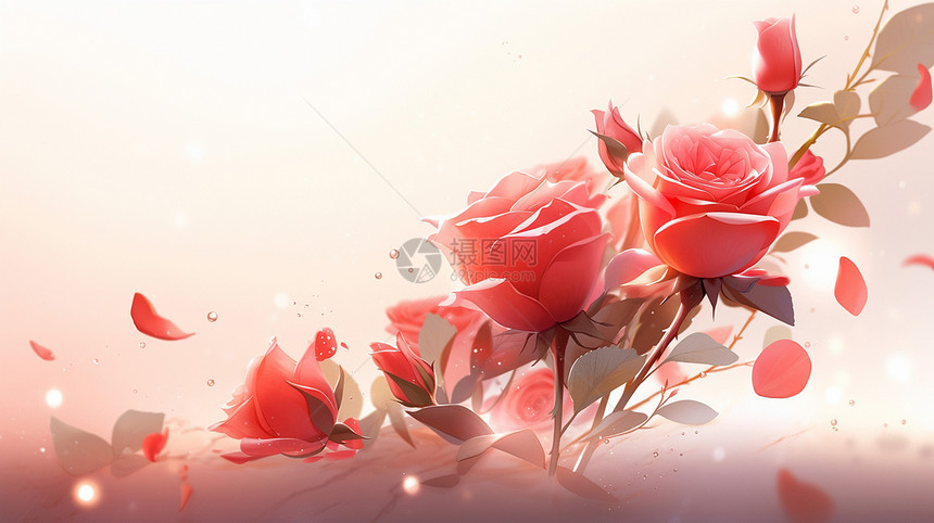 盛开漂亮的红色卡通玫瑰花图片