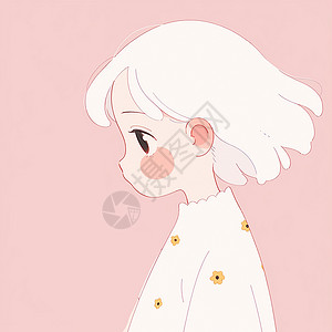 小清新白色头发可爱的卡通小女孩与小雏菊简约插画背景图片
