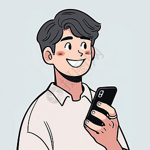 拿着手机开心笑的卡通男人背景图片