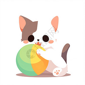 可爱的卡通小花猫在玩皮球背景图片