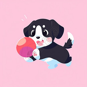 正在开心玩皮球的可爱卡通小狗背景图片