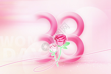 蔷薇花束粉色新丑风女神节背景设计图片