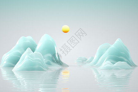 矿泉水里的落日中国风山峰背景设计图片