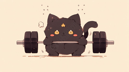 正在努力健身的可爱卡通小黑猫背景图片