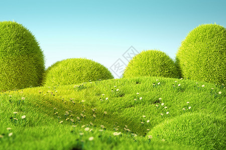 花朵篱笆春天草地场景设计图片