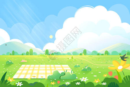 白墙素材背景春天卡通唯美蓝天白云草地GIF高清图片