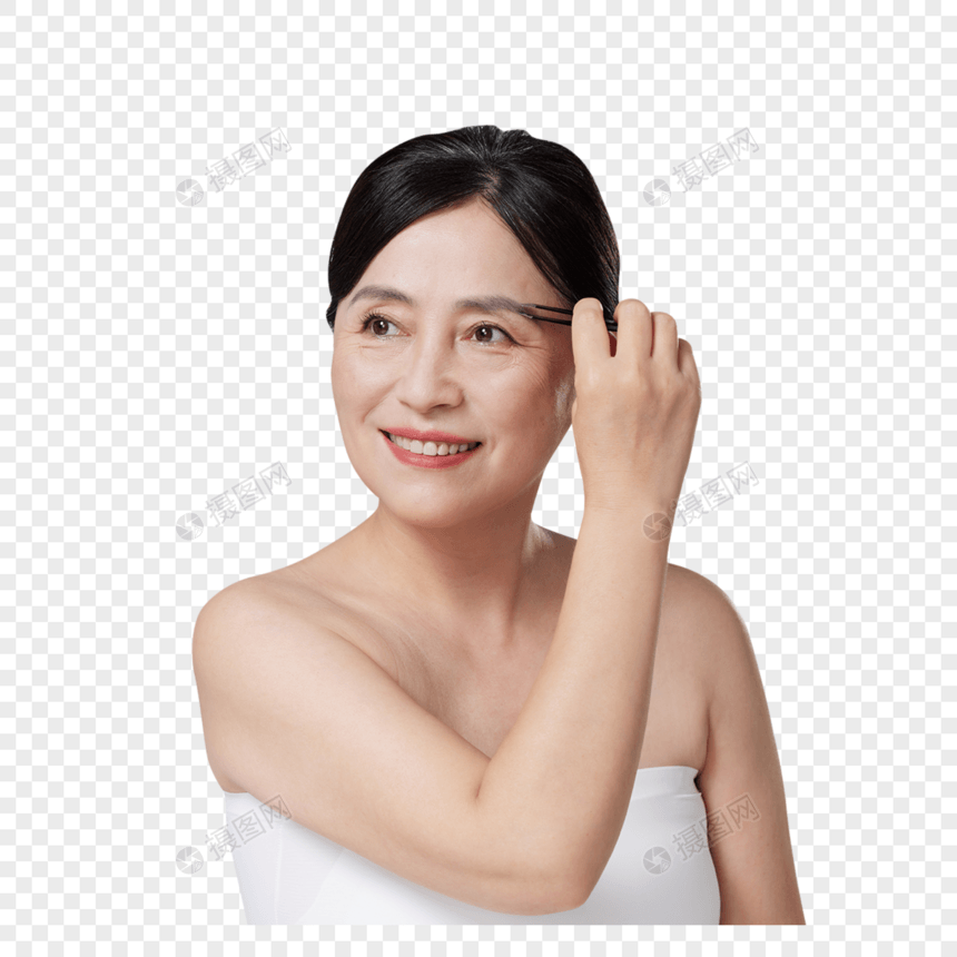 中年女性化妆修眉毛图片