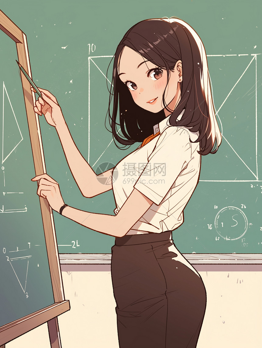 正在上课站在黑板前时尚的卡通老师图片