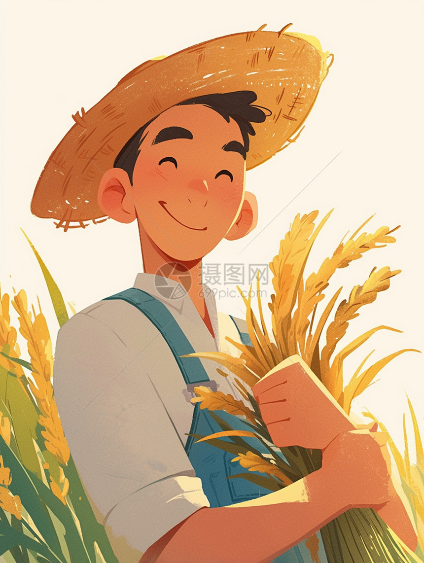 抱着麦子的农民在开心笑图片