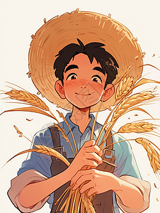 朴实的农民抱着丰收的麦子插画