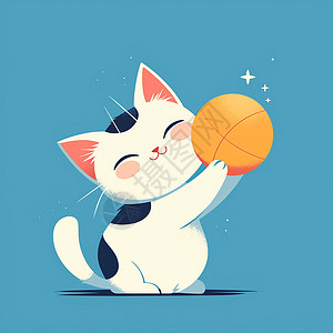 正在开心玩皮球的可爱卡通猫背景图片