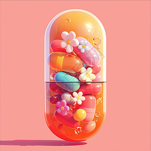彩色立体的卡通小药丸背景图片