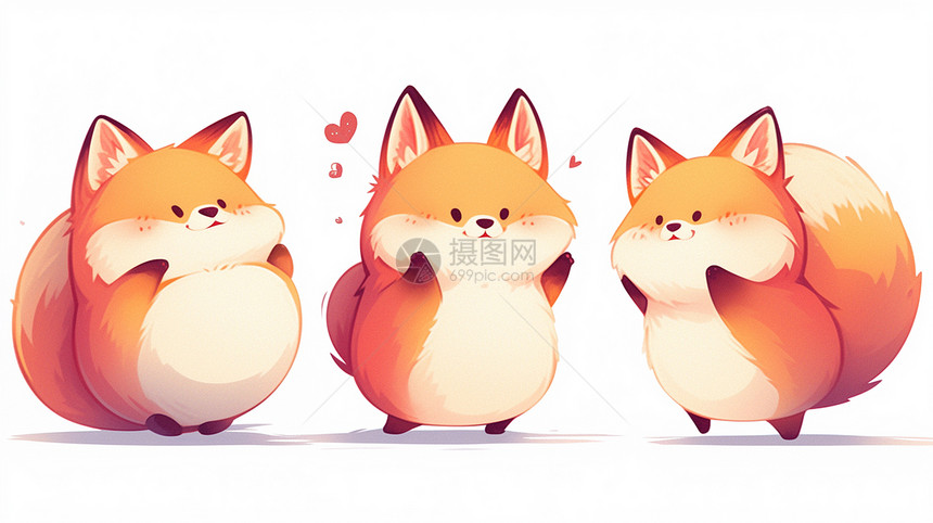 开心跳舞肥胖可爱的卡通小狐狸图片