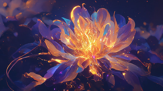 夜晚抽象梦幻发光的花朵背景图片