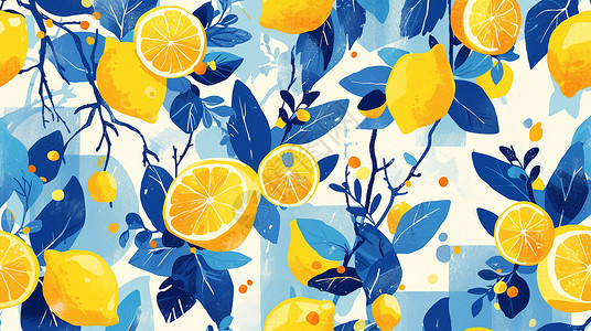 橙黄色卡通柠檬图案背景图片