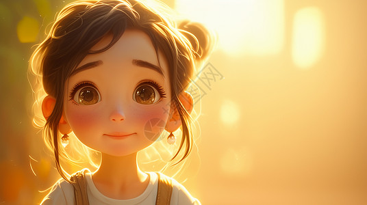 午后阳光下可爱的卡通小女孩背景图片