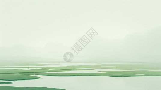 绿色简约的山川唯美卡通风景背景图片