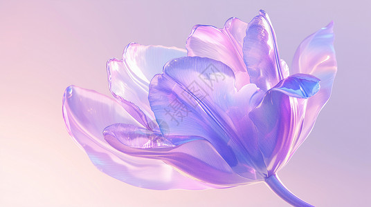 紫色调紫色透明花瓣的超现实卡通花朵插画