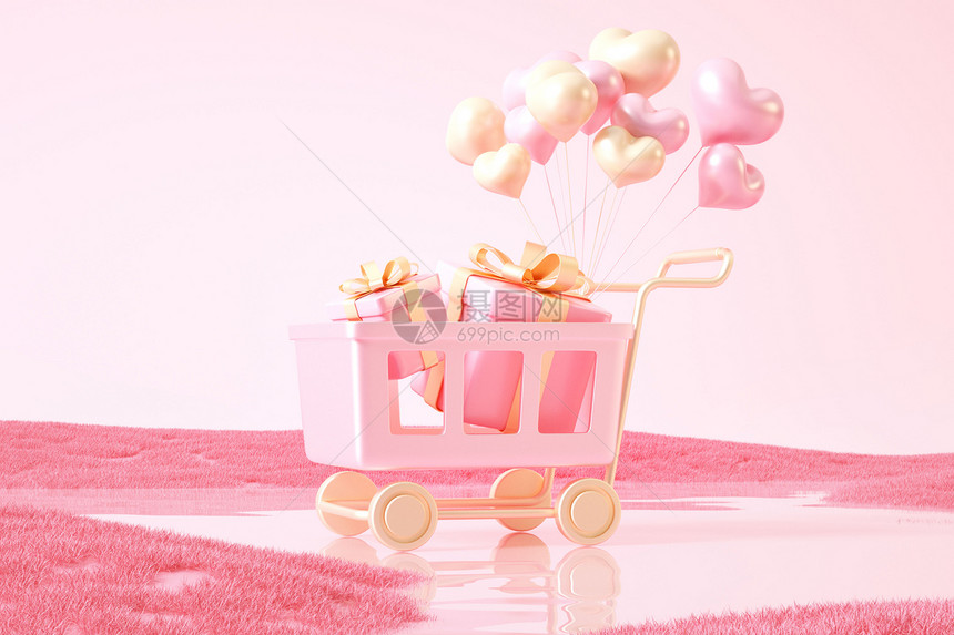 粉色购物车背景图片