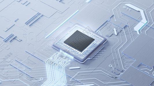 芯片LOGO三维白色芯片科技场景设计图片