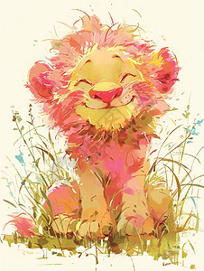 手绘风可爱的卡通小狮子在开心笑背景图片