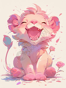 手绘风卡通小狮子在开心笑背景图片