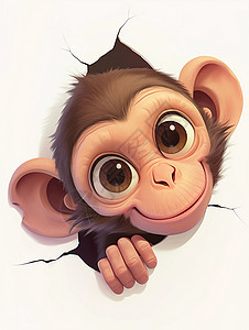 躲在墙后调皮可爱的卡通小猴子背景图片