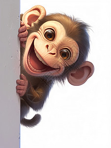 在墙后调皮可爱的卡通小猴子插画